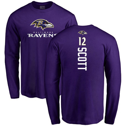 Men Baltimore Ravens Purple Jaleel Scott Backer NFL Football #12 Long Sleeve T Shirt